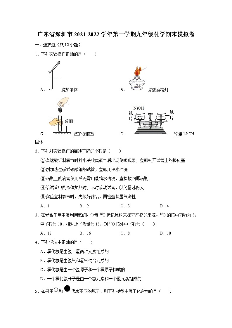 广东省深圳市2021-2022学年九年级上学期期末模拟卷化学试卷（word版 含答案）01