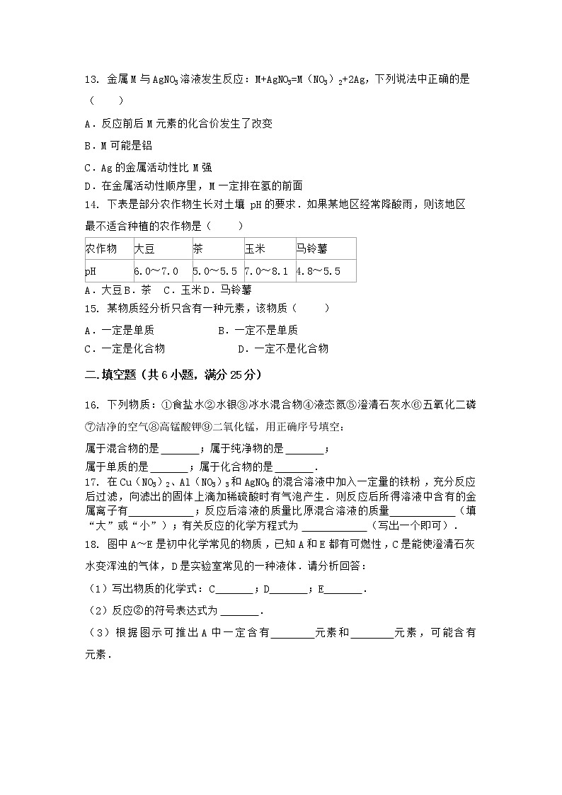 河北省张家口市宣化县2021-2022学年九年级上学期化学期末模拟题（一）（word版 含答案）第3页