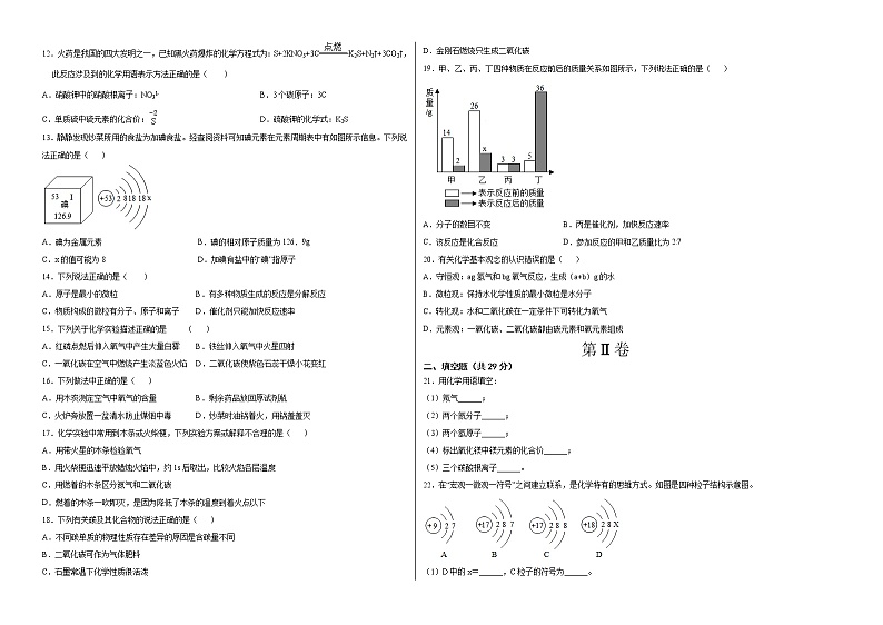 2021-2022学年九年级化学上学期期末测试卷（人教版）02（考试版）第2页