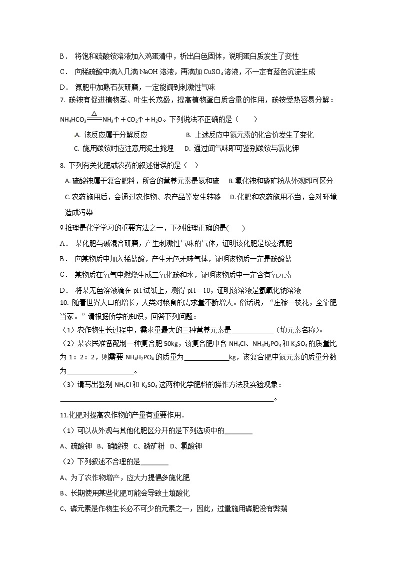 2021-2022学年九年级化学人教版实验操作专题-复习化肥的鉴别（1）（word版 无答案）02