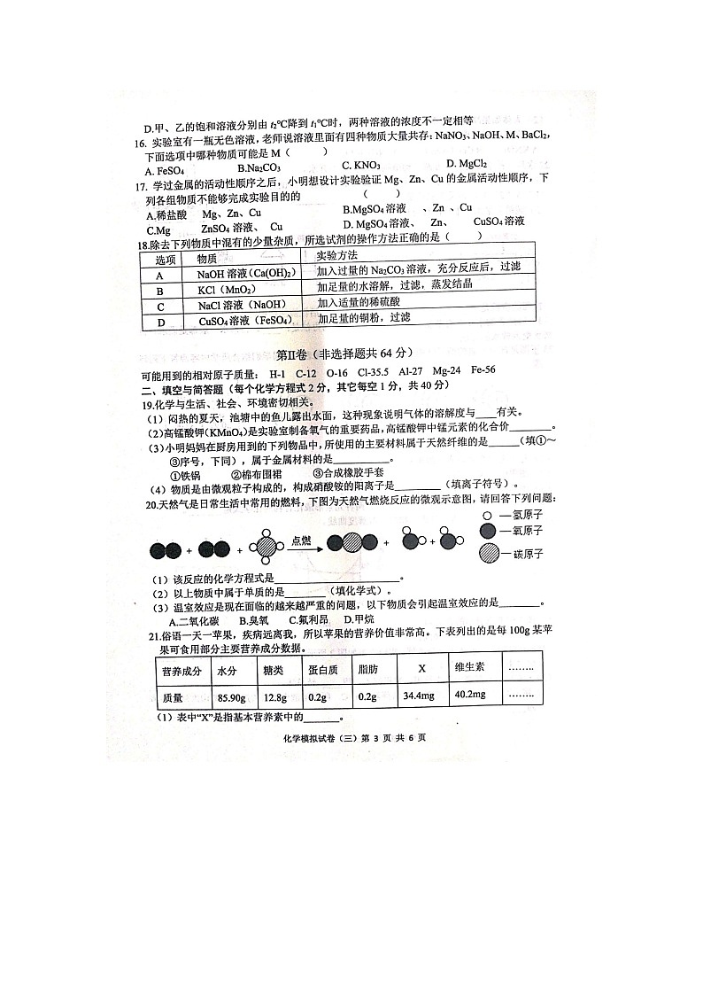 2021年山东省临沂市河东区初中学业水平考试模拟（三）化学试题（图片版无答案）第3页