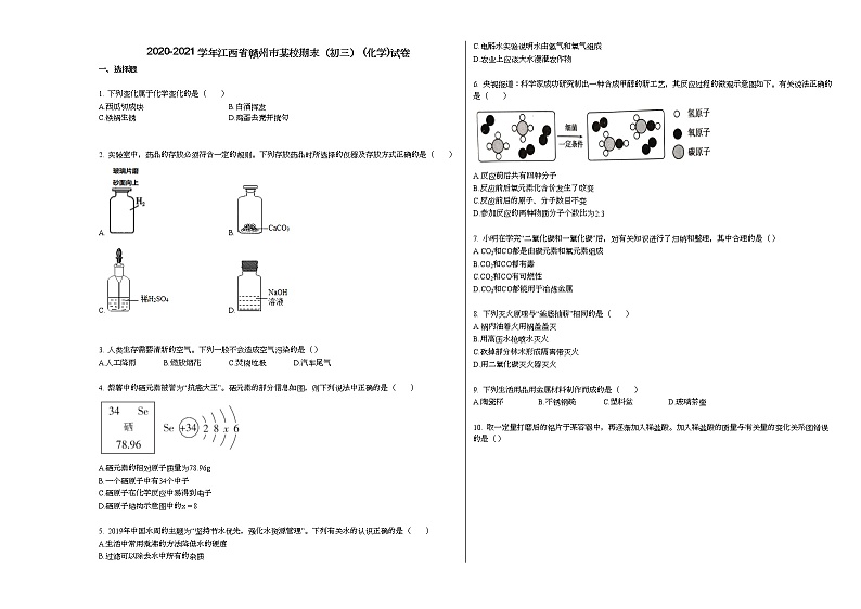 2020-2021学年江西省赣州市某校期末（初三）_（化学）试卷人教版第1页
