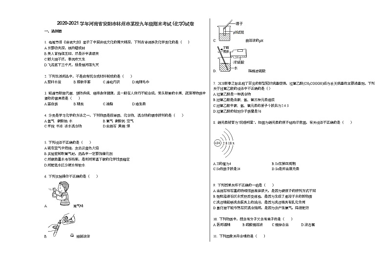 2020-2021学年河南省安阳市林州市某校九年级期末考试_（化学）试卷人教版第1页