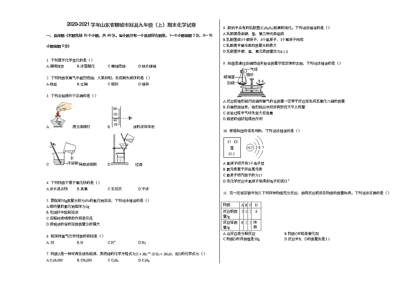 2020-2021学年山东省聊城市冠县九年级（上）期末化学试卷人教版01