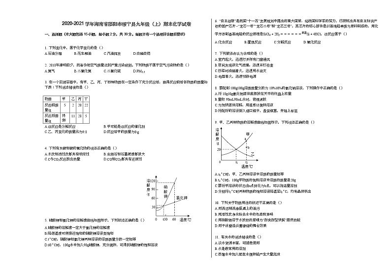 2020-2021学年湖南省邵阳市绥宁县九年级（上）期末化学试卷人教版第1页