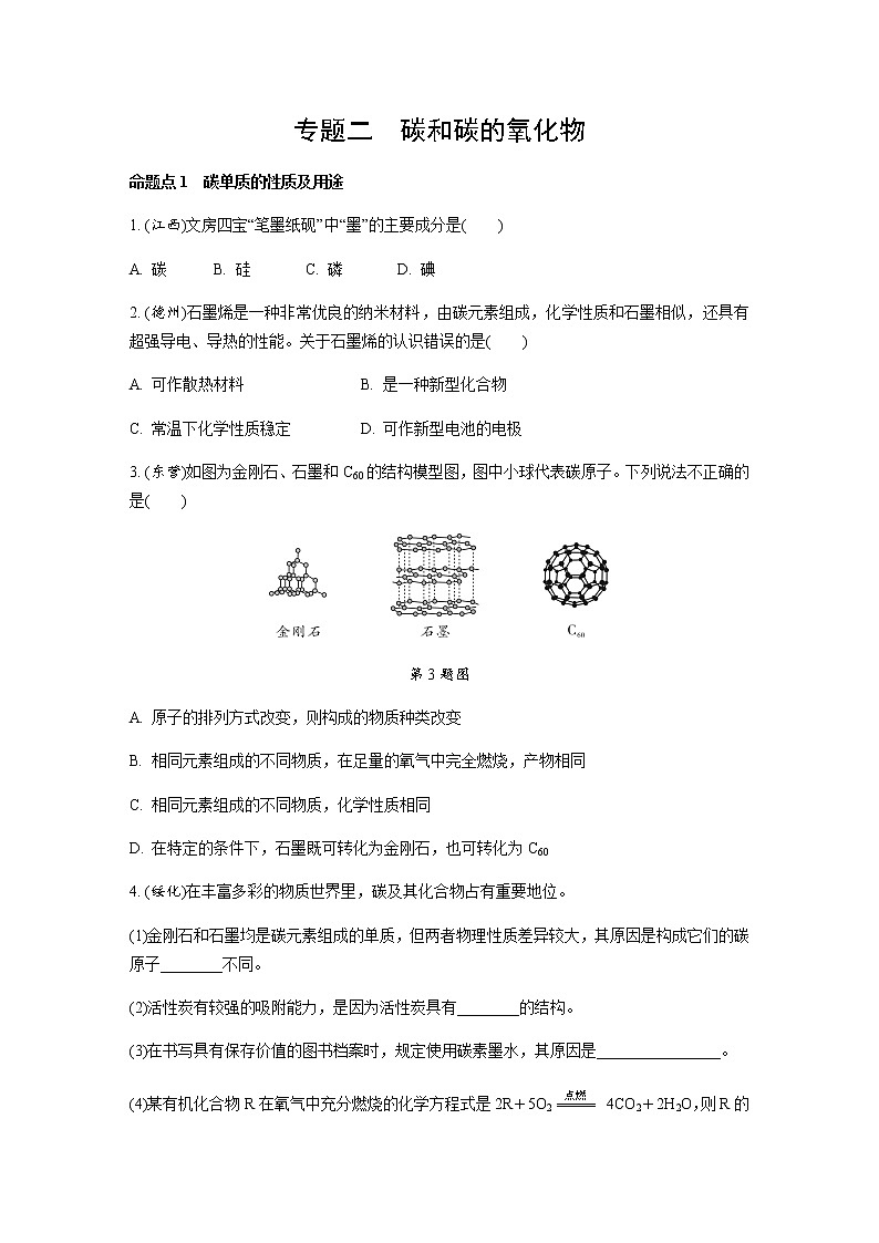2021年中考化学复习02 碳和碳的氧化物 考点测试 （word版含解析）第1页