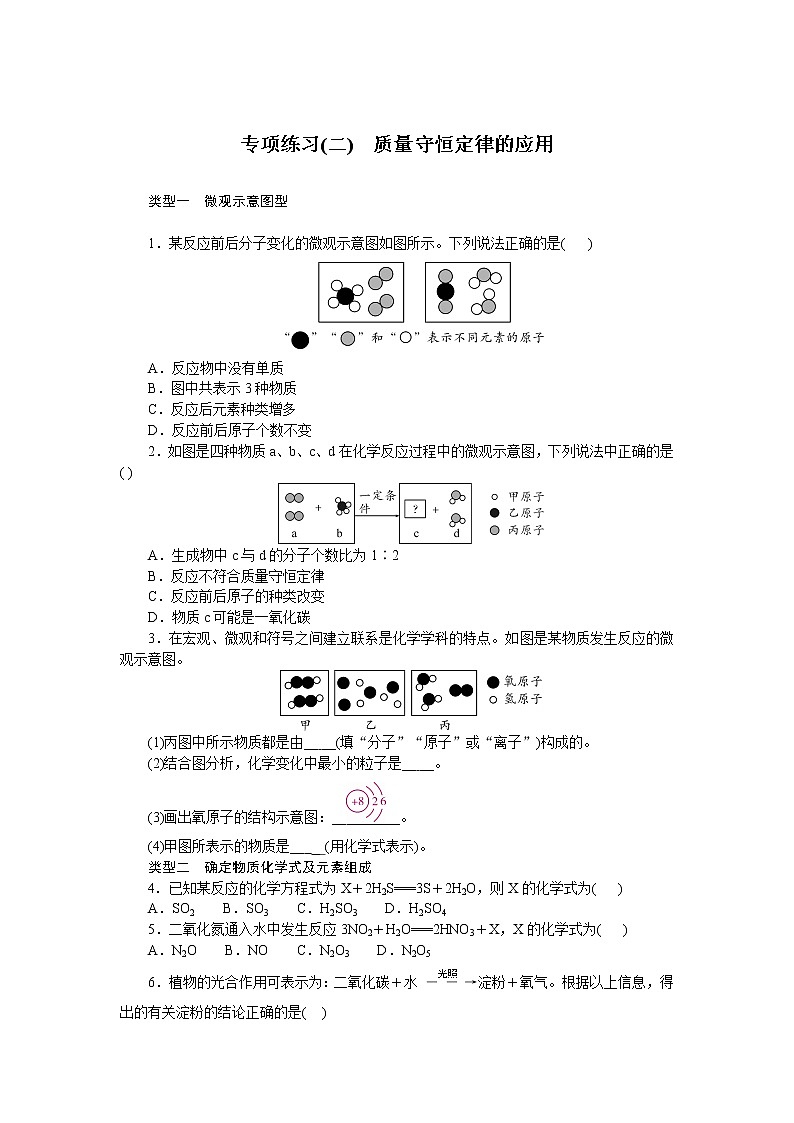 2021年中考化学总复习专项练(二)质量守恒定律的应用-检测 （word版有答案）01