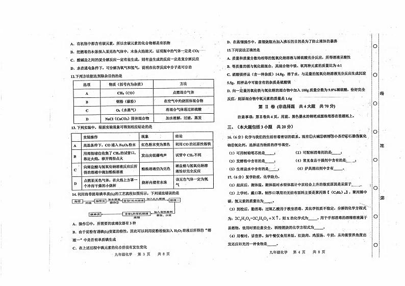 2021年天津市红桥区九年级第二次模拟考试化学试卷（图片版无答案）02