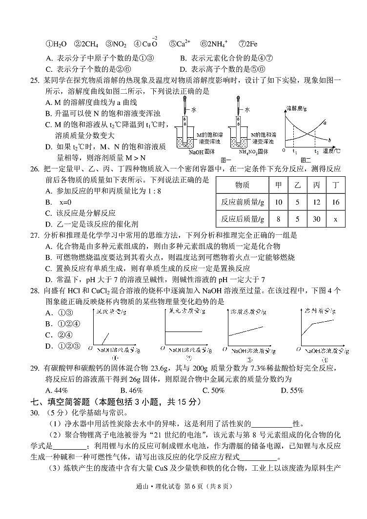 2021年湖北省咸宁市通山县5月化学监测卷(图片版无答案)第2页