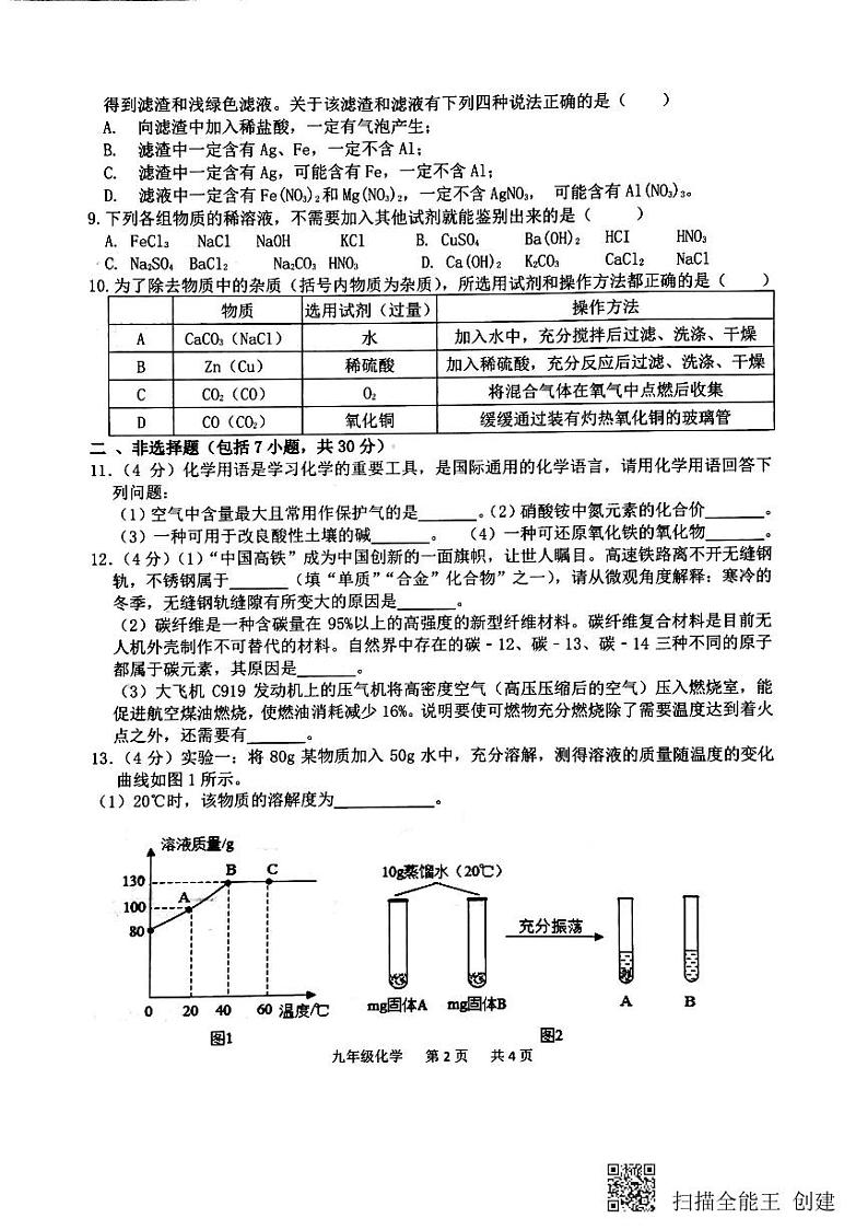 2021年山东省菏泽市单县中考一模化学试题及答案（扫描版）02