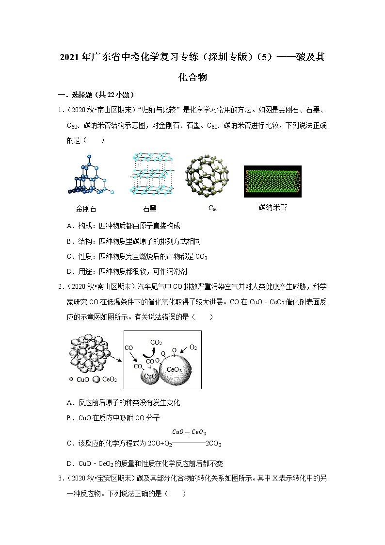 2021年广东省中考化学复习专练（深圳专版）（5）——碳及其化合物（含解析）第1页