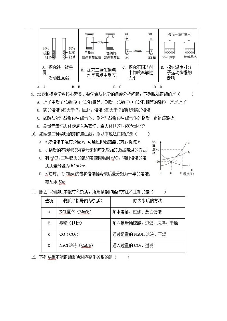 2021年安徽省中考化学模拟试题(三)(图片版,无答案)第3页