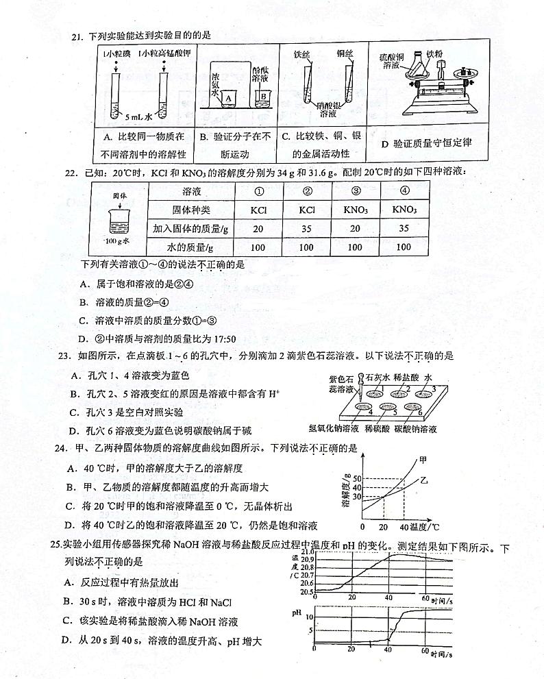 北京市交大附初三化学2020—2021学年零模试卷（图片版，无答案）03