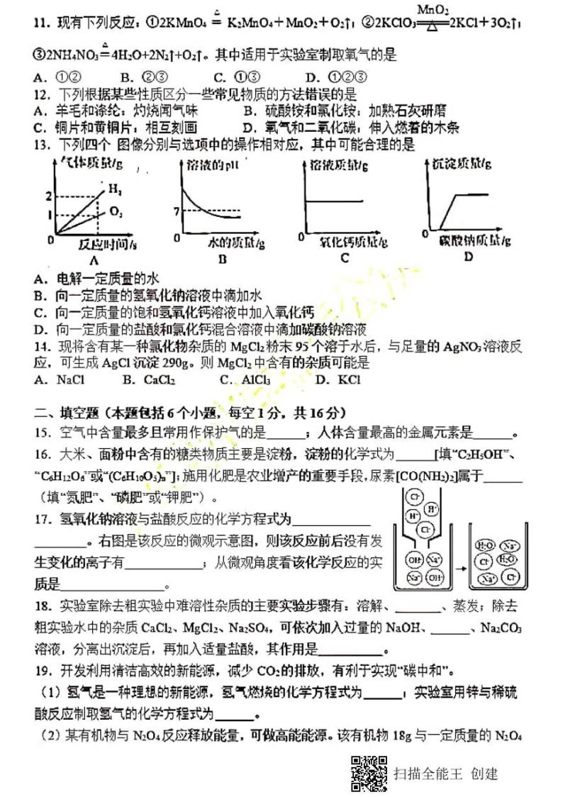 2021年河南省中考化学真题（图片版 含答案）02