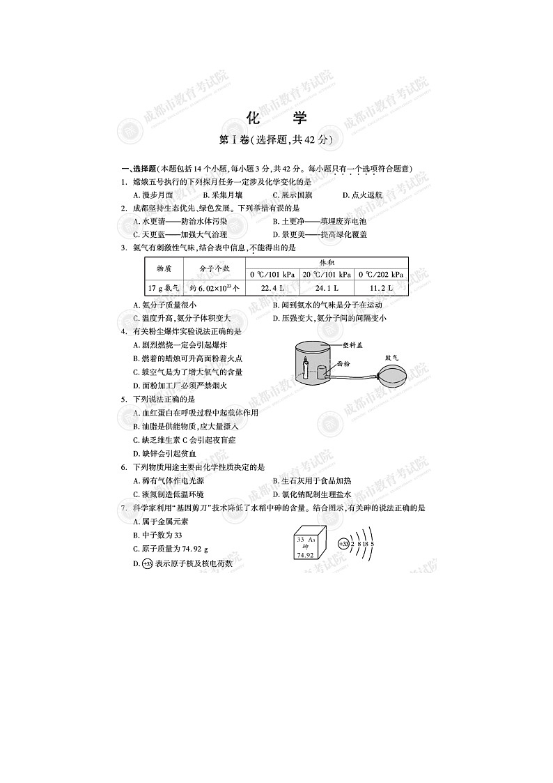 2021年中考化学试题及答案第1页