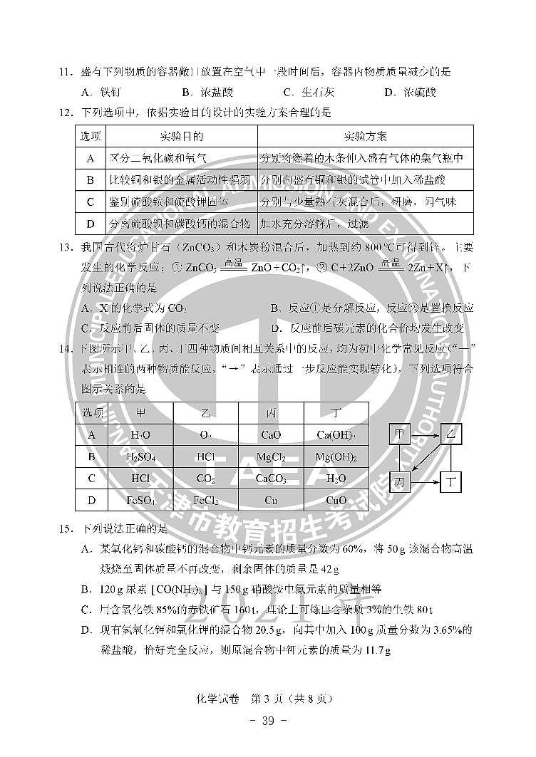2021年天津市中考真题化学试题（PDF版，含答案）第3页