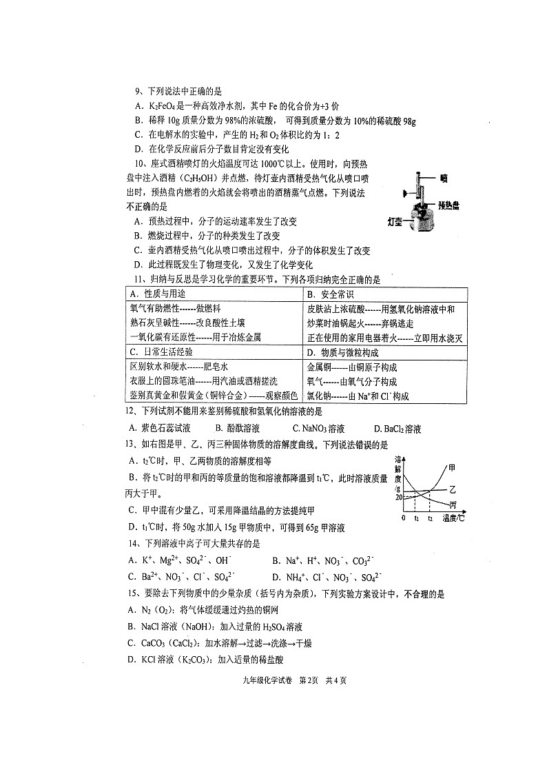 江苏省盐城市盐都区2017届九年级下学期期中考试化学试卷（扫描版）02