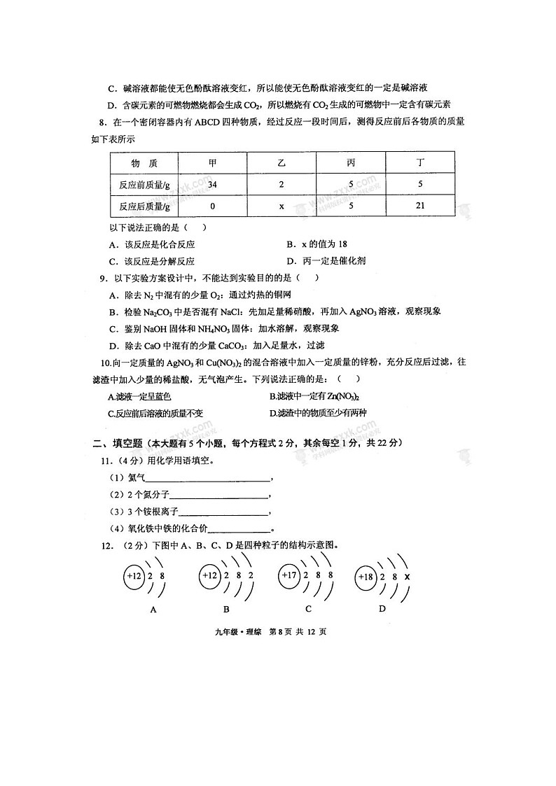 甘肃省白银市靖远县2018届九年级下学期期中考试化学试题（扫描版，无答案）第2页