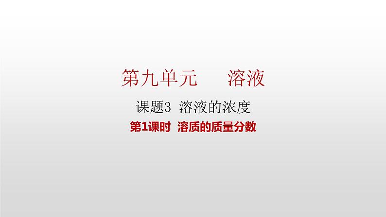 人教版九年级化学下册 第九单元 课题3  溶液的浓度 第1课时 溶质的质量分数 课件第1页