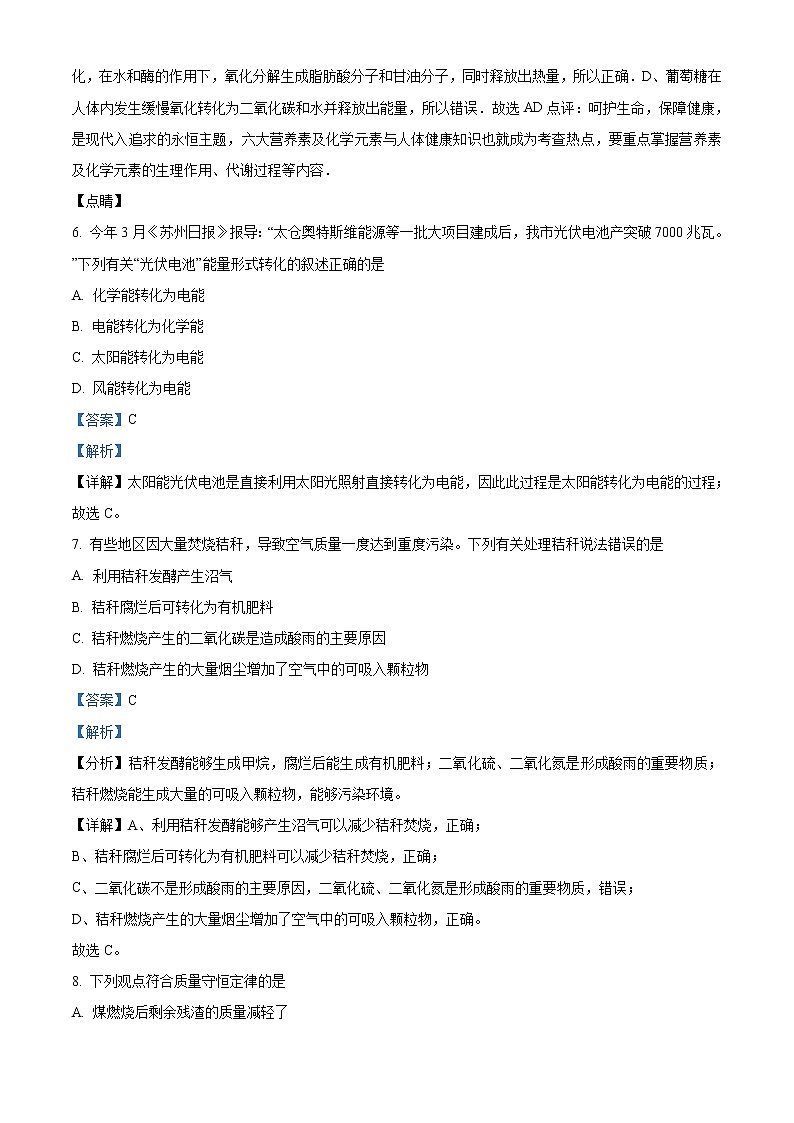 精品解析：2021年江苏省苏州市科技城外国语学校中考二模化学试题（解析版+原卷版）03