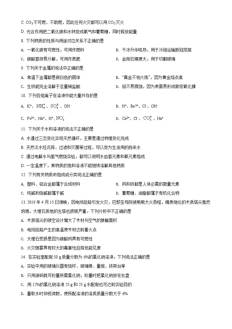 精品解析：2021年江苏省苏州市张家港市梁丰初中中考二模化学试题（解析版+原卷版）02