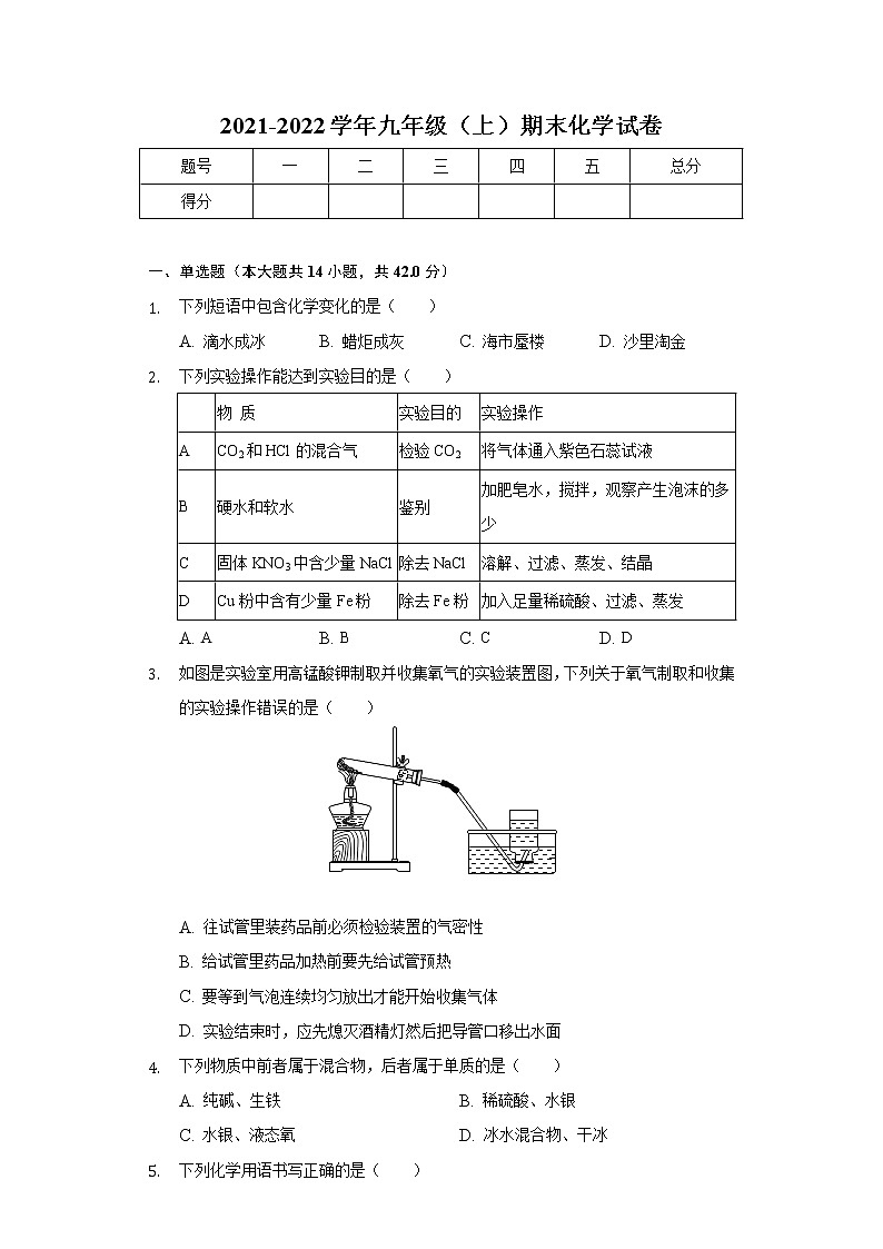 海南省海口市海南枫叶国际学校2021-2022学年九年级上期末化学试卷（Word版含答案）第1页