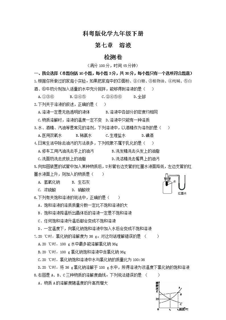 科粤版化学九下 第七章《溶液》知识专题解读课件+章节检测01