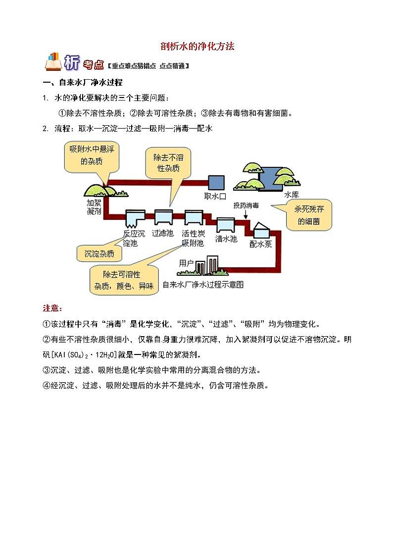 通用版中考化学重难点易错点复习讲练剖析水的净化方法含解析学案第1页