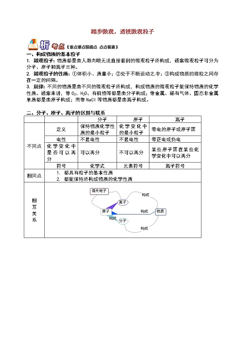 通用版中考化学重难点易错点复习讲练踏步微观透视微观粒子含解析学案第1页
