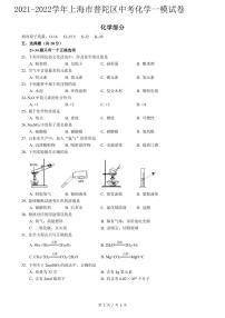 2022届上海市普陀区中考化学一模 含答案练习题