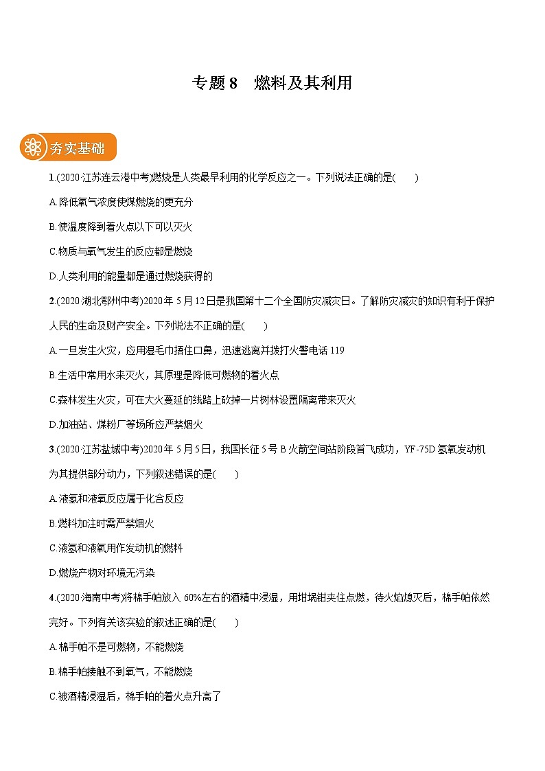2022届初中化学一轮复习 专题8 燃料及其利用 习题第1页