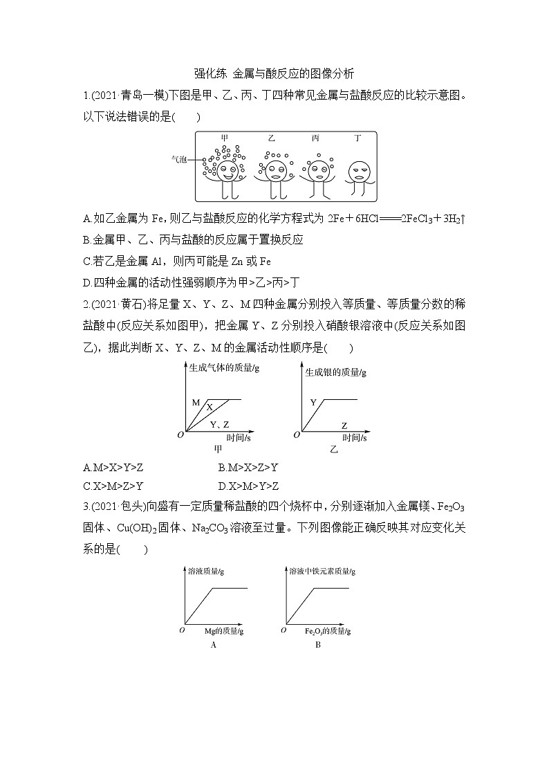 2022年中考化学一轮复习 强化练 金属与酸反应的图像分析第1页