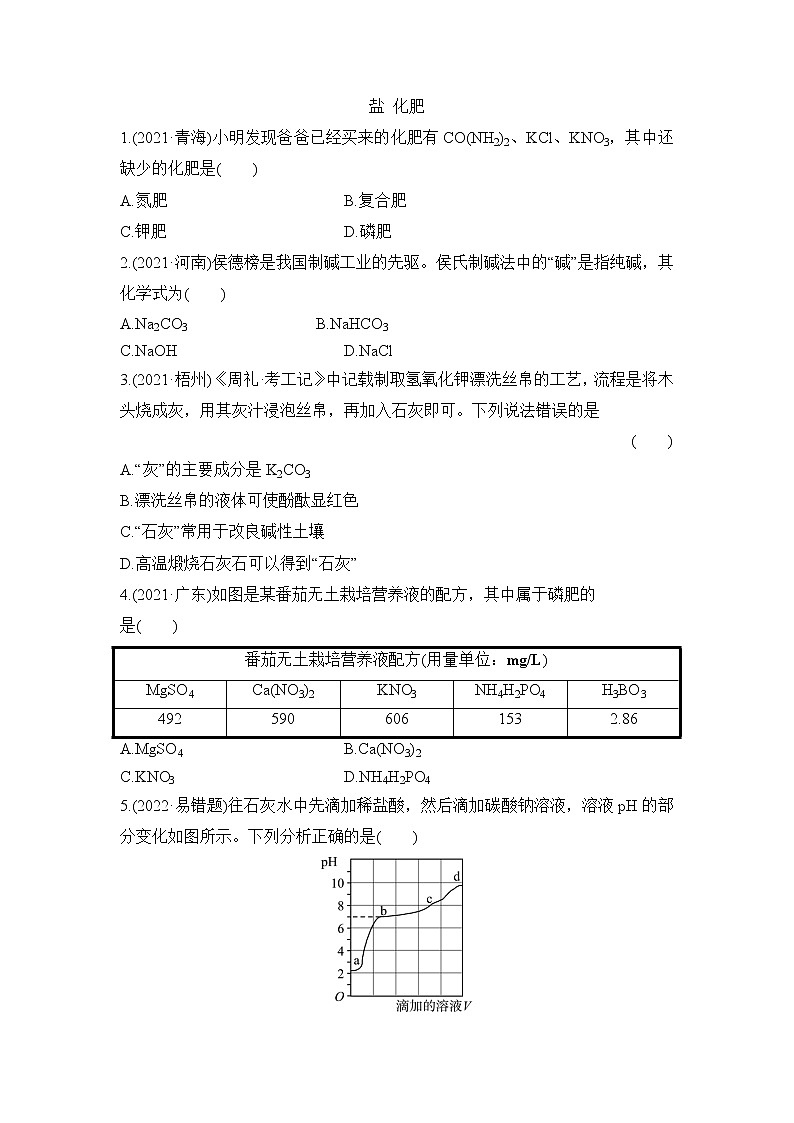 2022年中考化学一轮复习 基础提升练 盐 化肥第1页