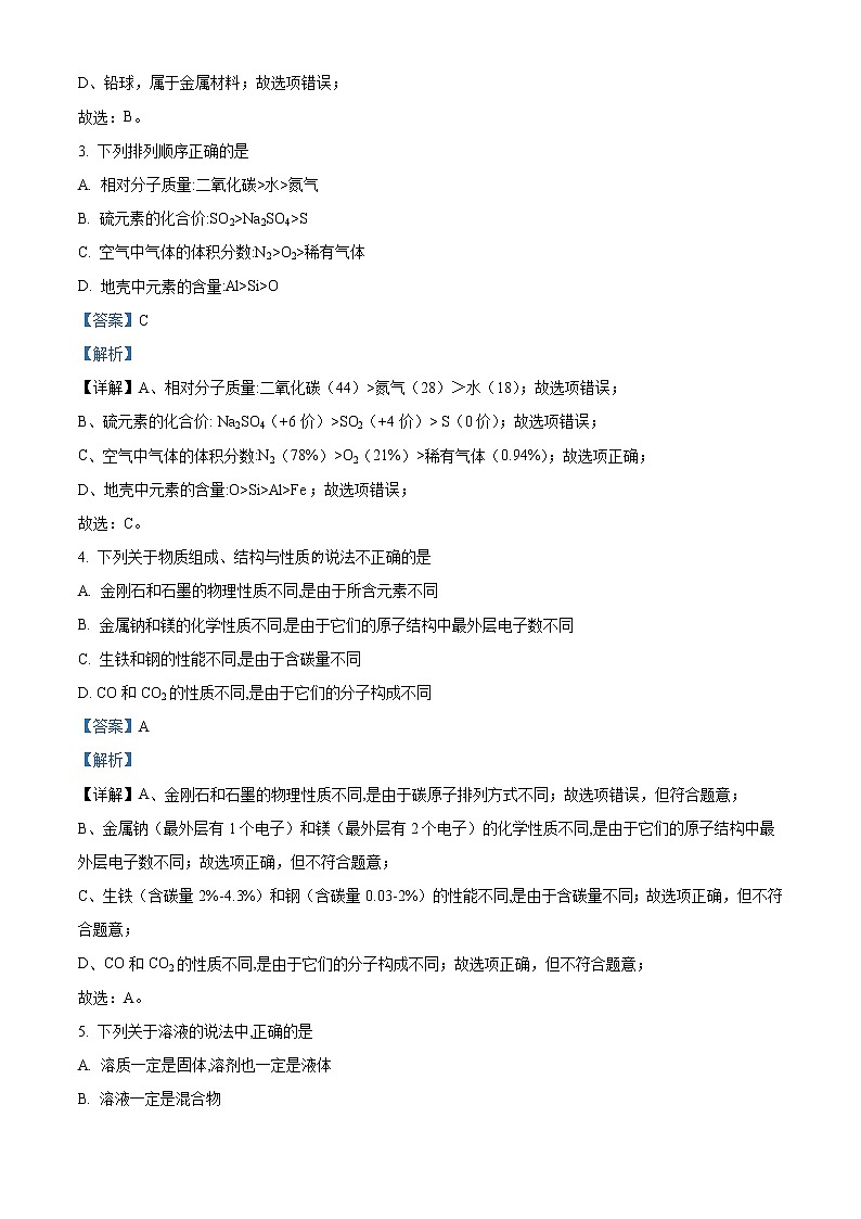精品解析：2020年江西省南昌市中考二模化学试题（解析版+原卷版）02