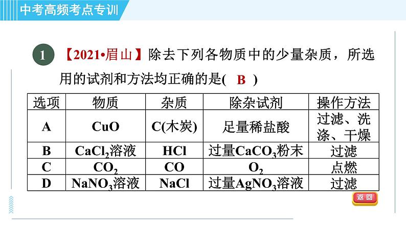 人教版九年级下册化学 中考高频考点专训 专训5 物质的分离与提纯 习题课件第3页