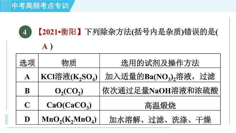 人教版九年级下册化学 中考高频考点专训 专训5 物质的分离与提纯 习题课件第6页