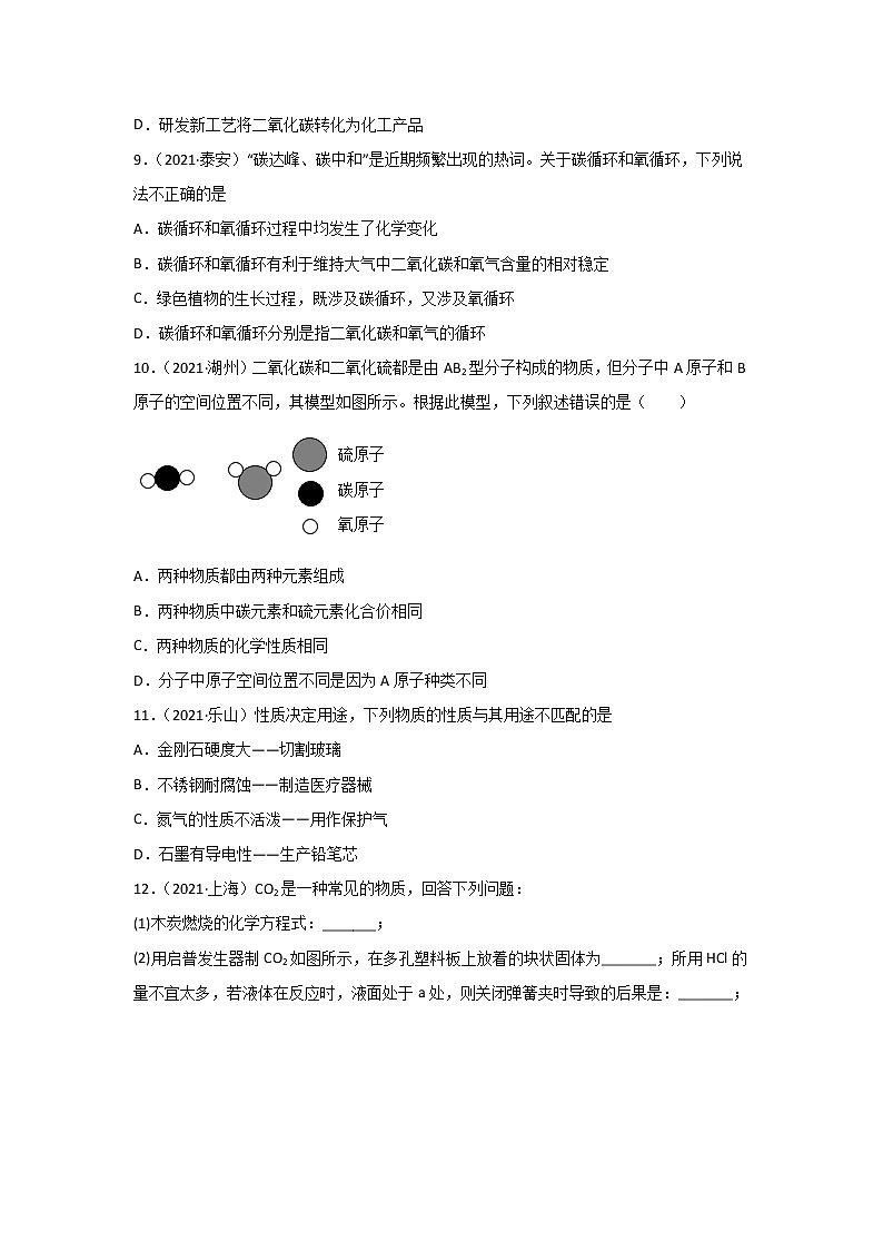 2021中考化学真题分类汇编 专题09 碳和碳的氧化物（学生卷+教师卷）03