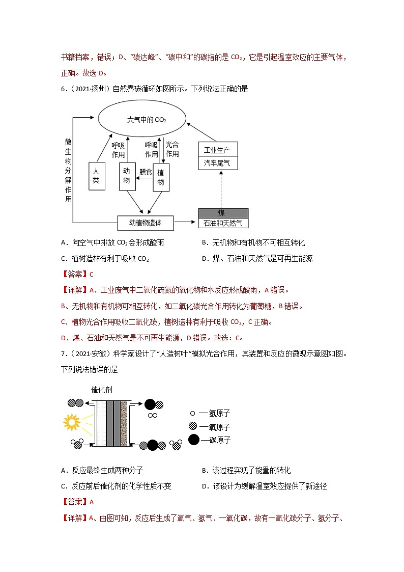2021中考化学真题分类汇编 专题09 碳和碳的氧化物（学生卷+教师卷）03