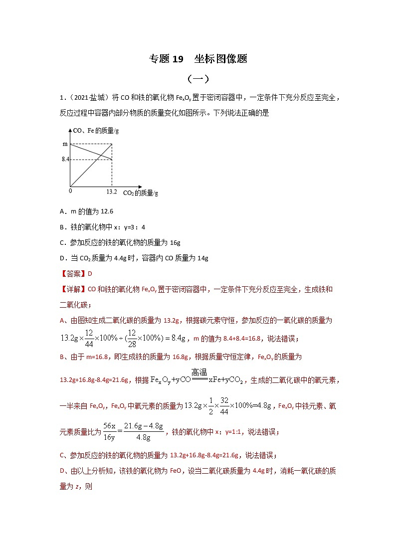 2021中考化学真题分类汇编 专题19 坐标图像题（教用）第1页