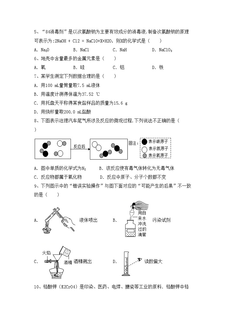 部编人教版八年级化学上册期中测试卷（免费）第2页