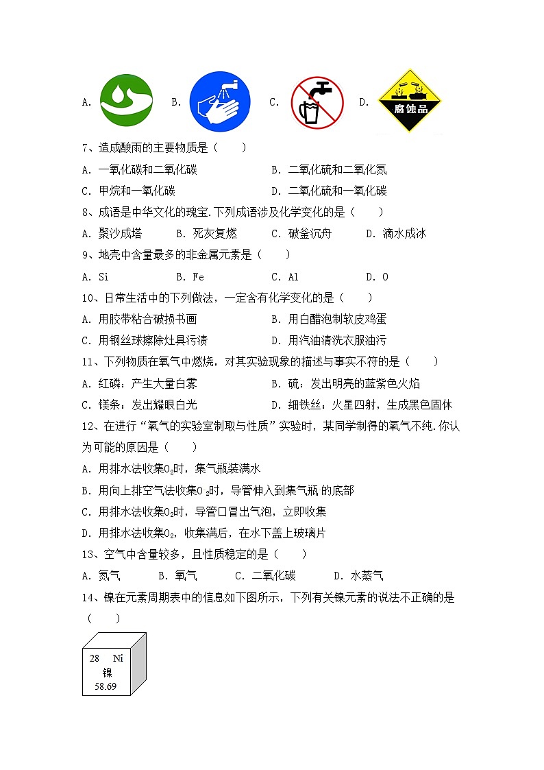 部编人教版八年级化学上册期中测试卷及答案【审定版】第2页