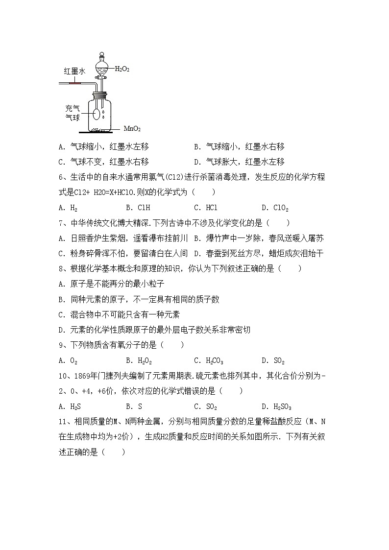 部编人教版八年级化学上册期中考试卷【加答案】第2页