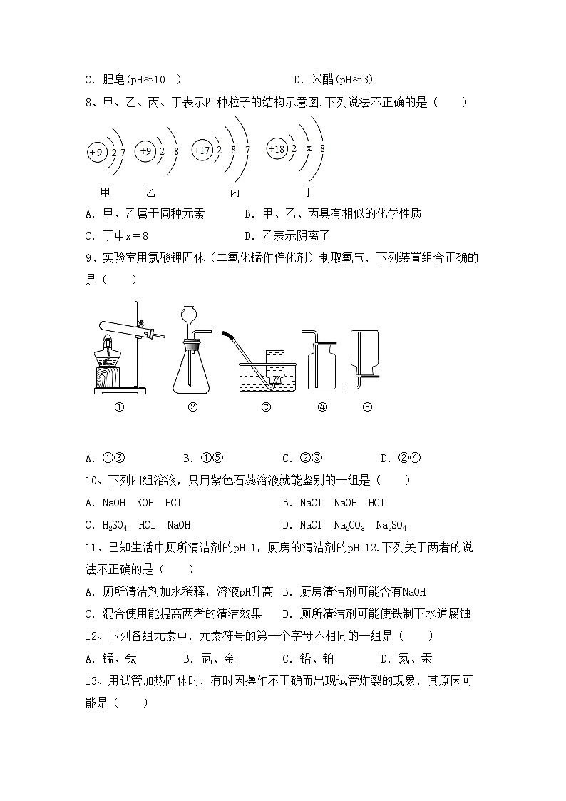 部编人教版九年级化学(上册)期中试题及答案（各版本）第2页