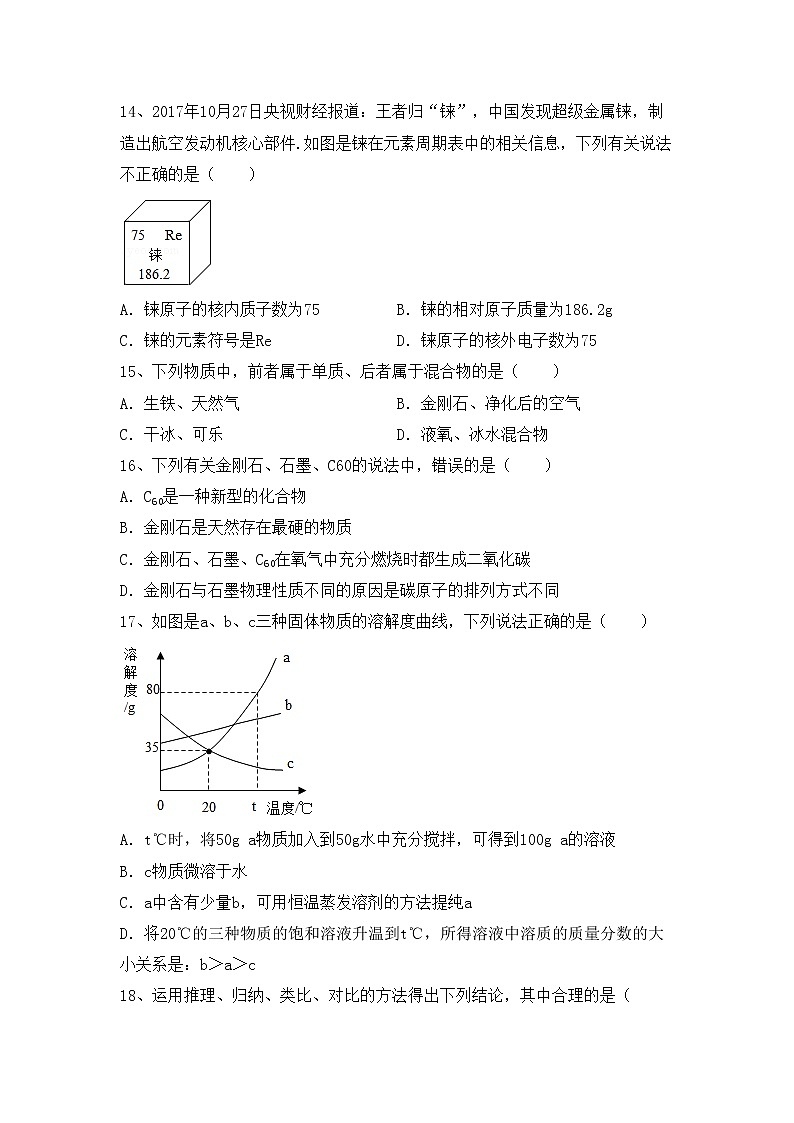 部编人教版九年级化学上册期中测试卷【含答案】第3页