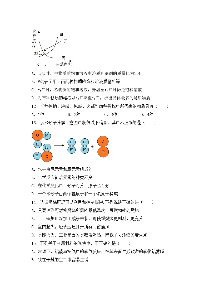 部编人教版九年级化学上册期中测试卷【及答案】第3页