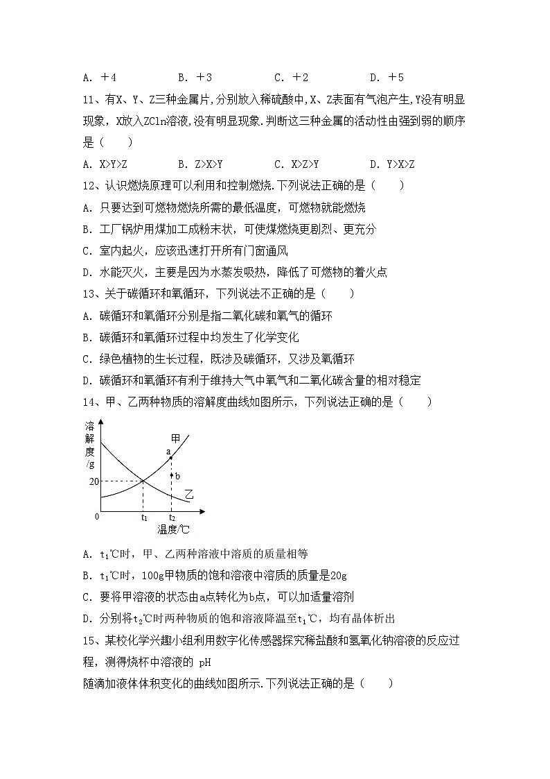 部编人教版九年级化学上册期中测试卷及答案【A4打印版】第3页