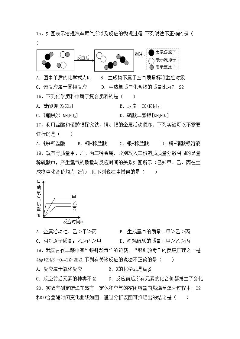 部编人教版九年级化学上册期中测试卷及答案2第3页