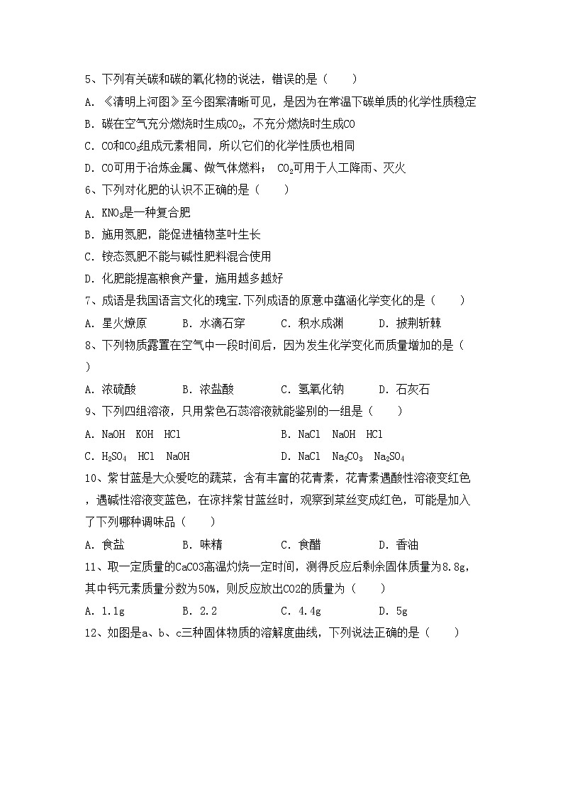 部编人教版九年级化学上册期中考试卷（审定版）第2页