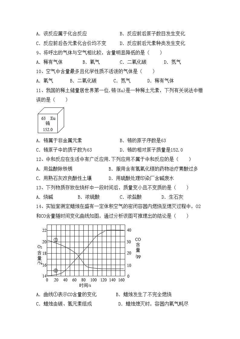 部编人教版九年级化学上册期中考试卷（加答案）第3页