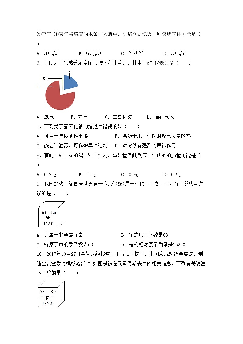 部编人教版九年级化学上册期中考试卷（免费）第2页